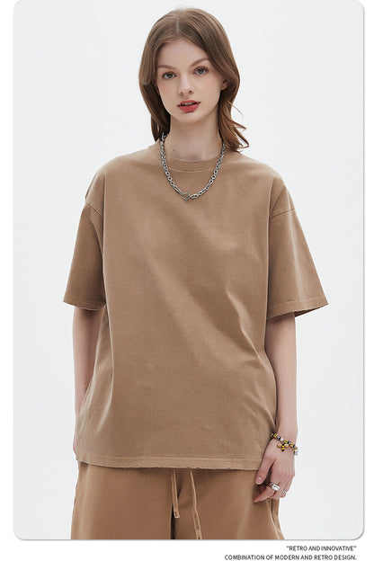 Washed Dyed Oversize Damage Short-sleeve T-shirt & Short Sweatpants Setup WN6630