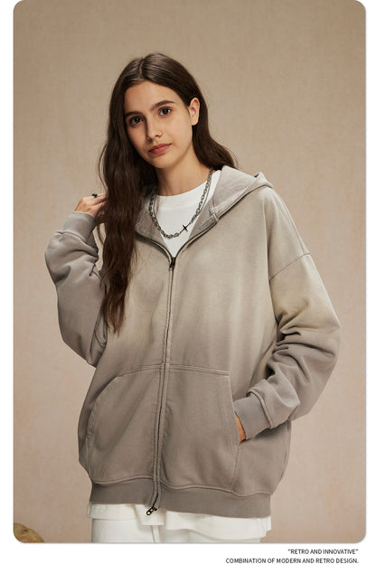 Spray-Dye Washed Oversize Zipper Hoodie WN10009