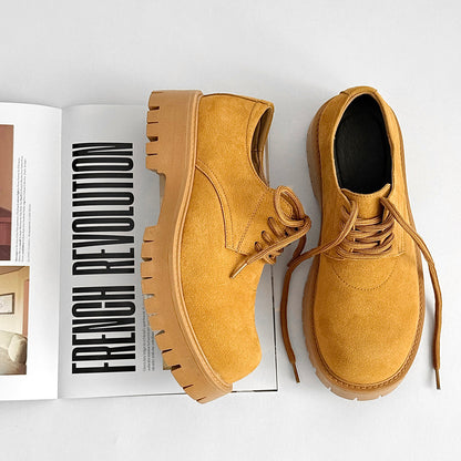 Suede Lace Up Thick Sole Round Toe Shoes WN24568