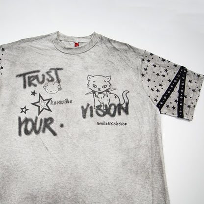 Graffiti Doodle Print Washed Short Sleeve T-Shirt WN25574