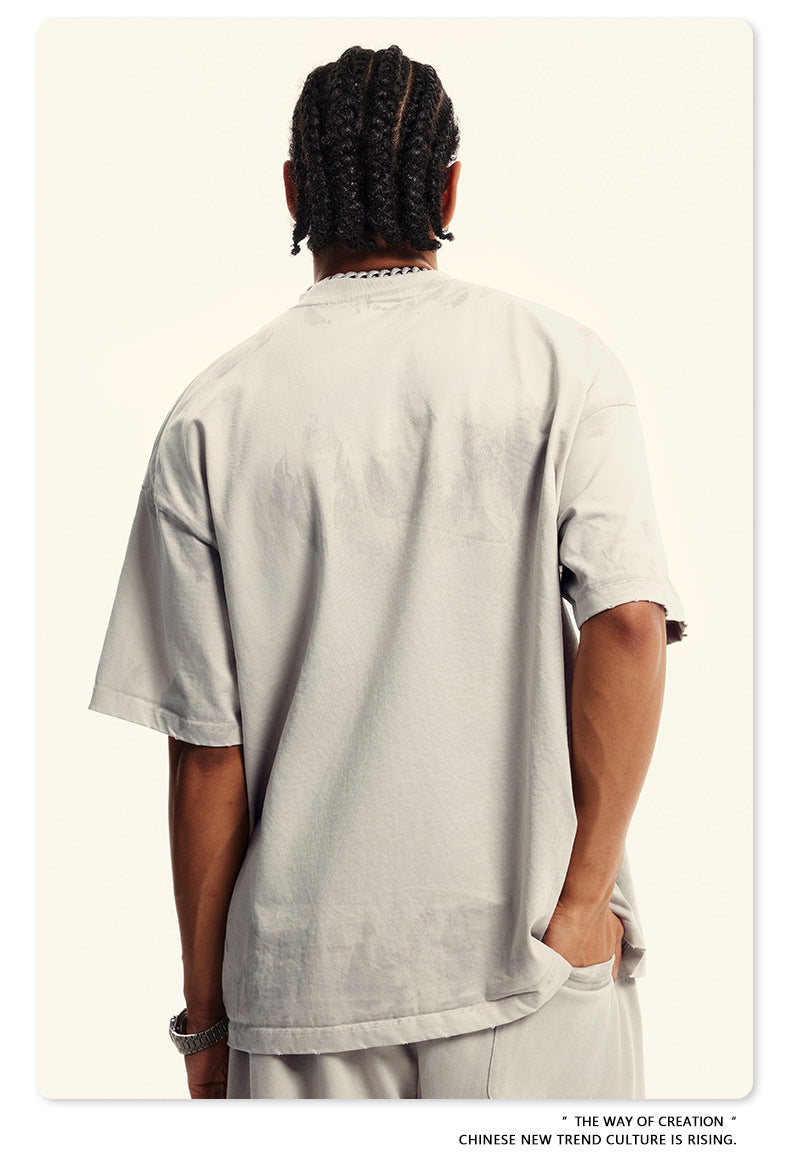 Washed Damage Oversize Heavyweight Short Sleeve T-Shirt WN6072