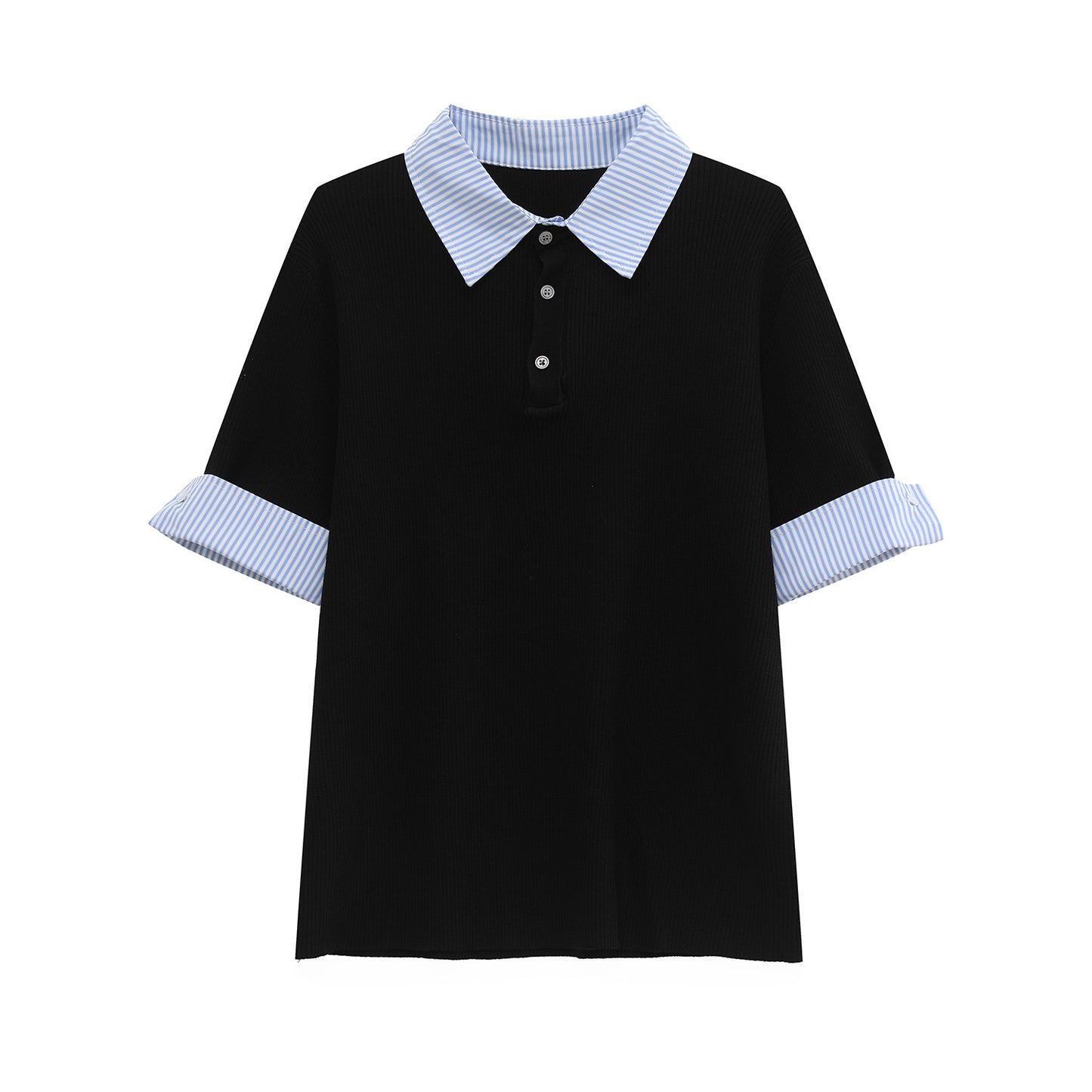 Fake Layered Stripe Collar Short Sleeve Polo Shirt WN24899