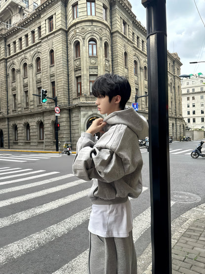 Shoulder-Pad Zipper Hoodie & Wide Leg Pants Setup WN20766