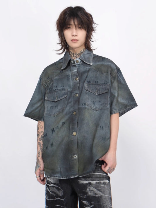 Oversize Damage Short Sleeve Denim Shirt WN6954