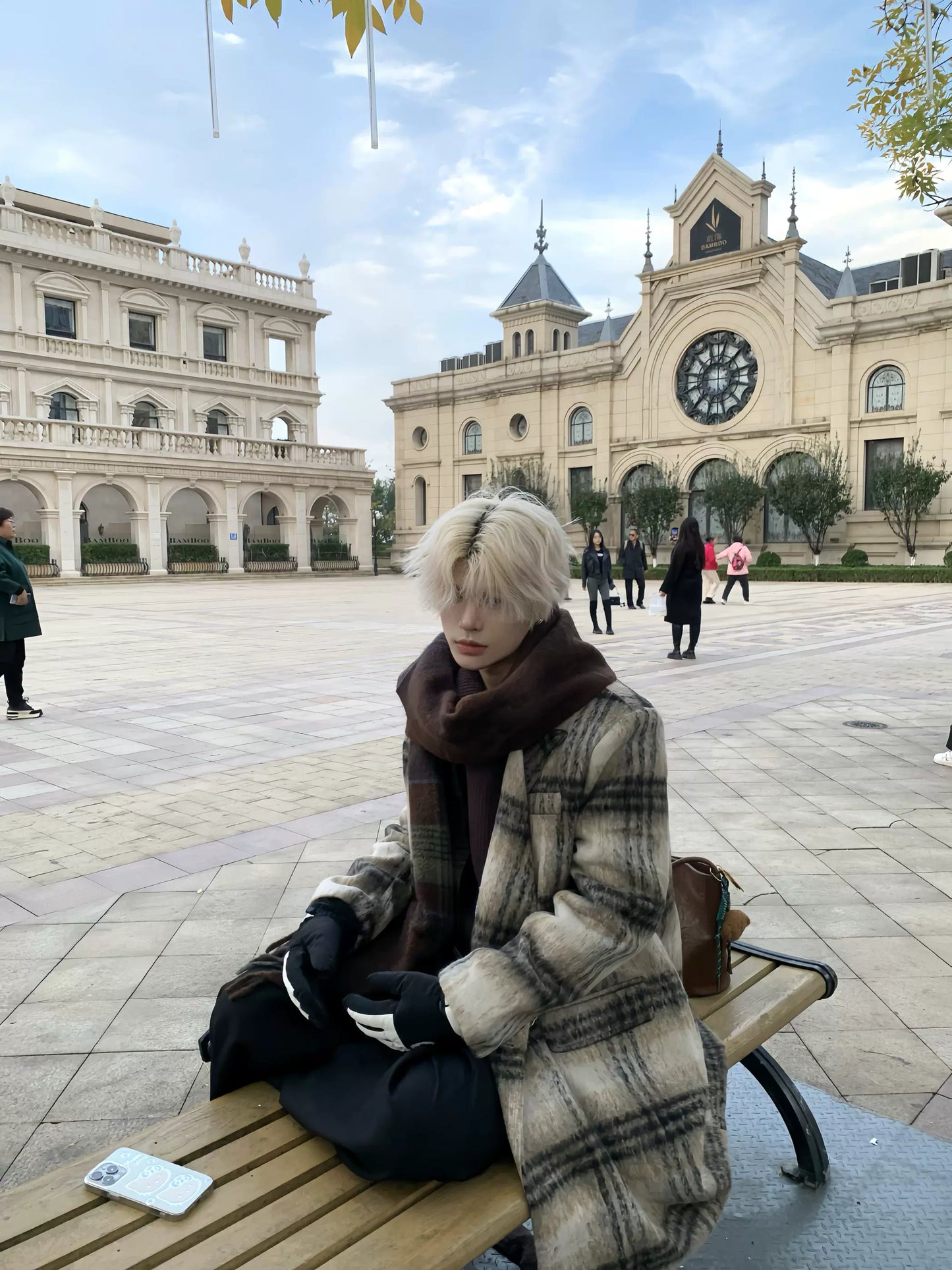 Lapel Stripe Plaid Thick Coat WN19797