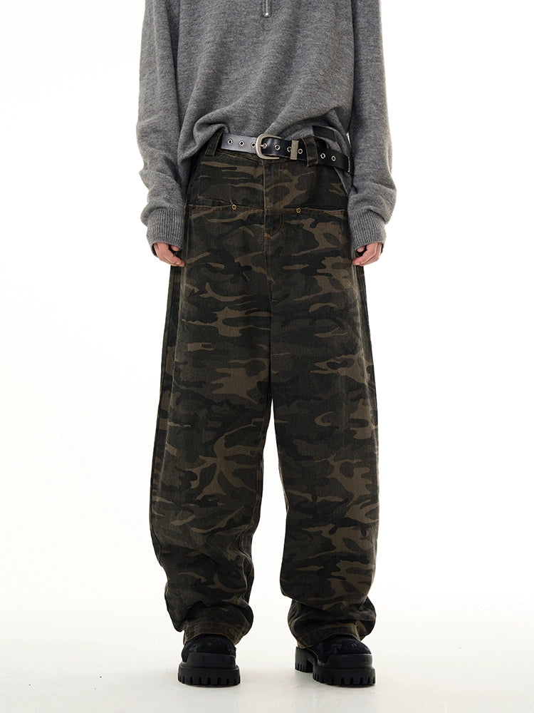 Camouflage Wide-Leg Straight Denim Jeans WN7680