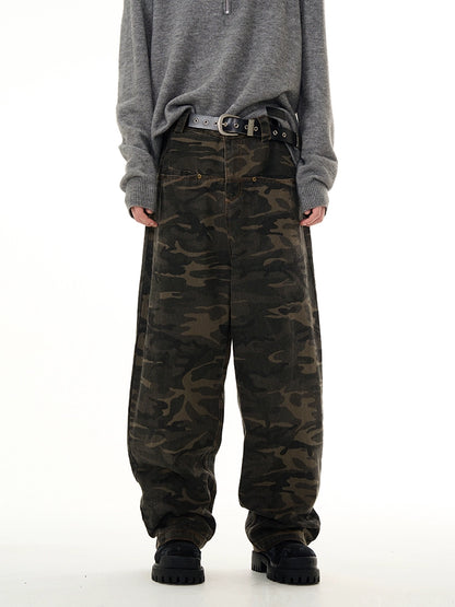 Camouflage Wide-Leg Straight Denim Jeans WN7680