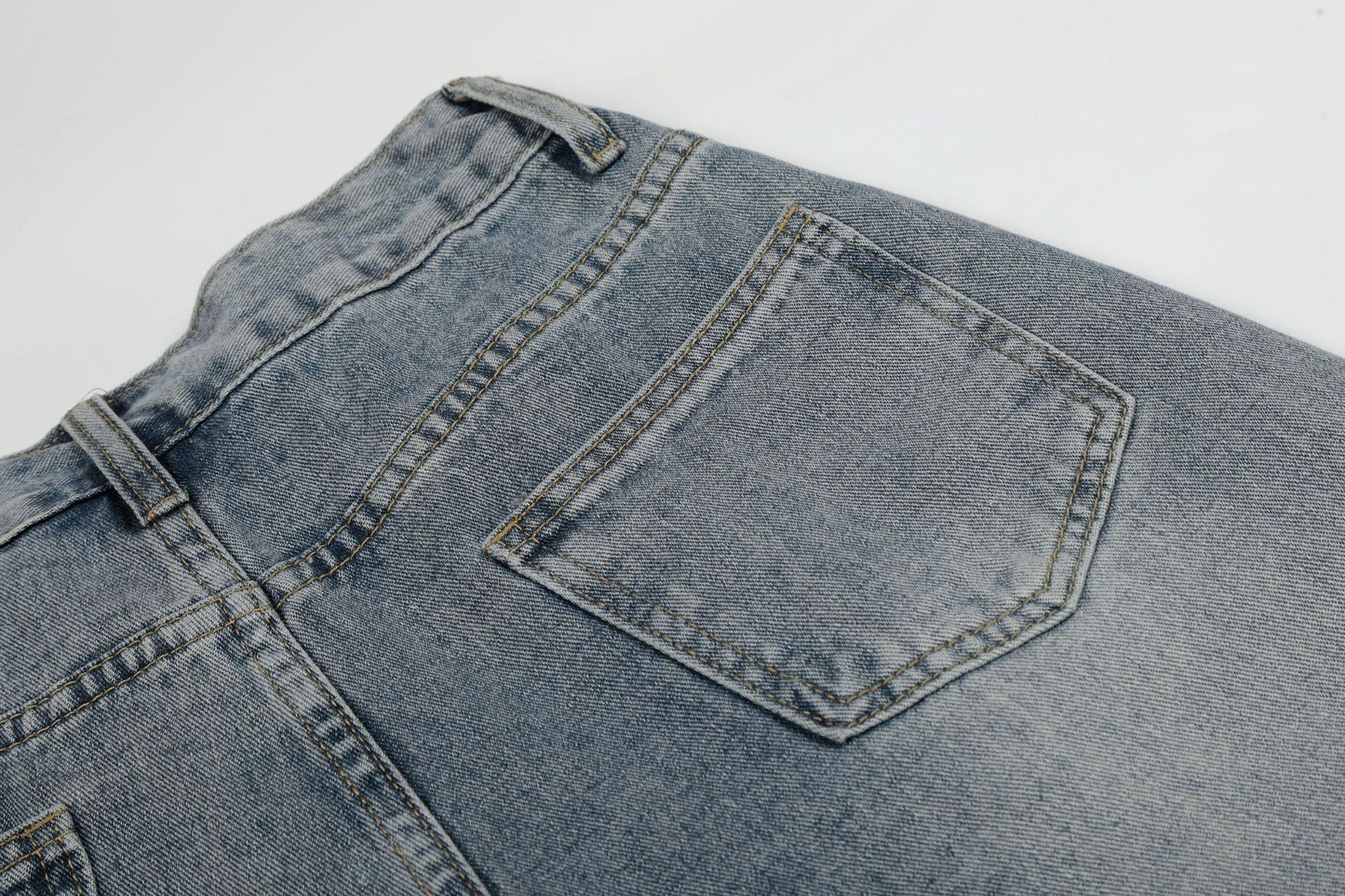 Button Fly Curved Wide Leg Denim Jeans WN25733