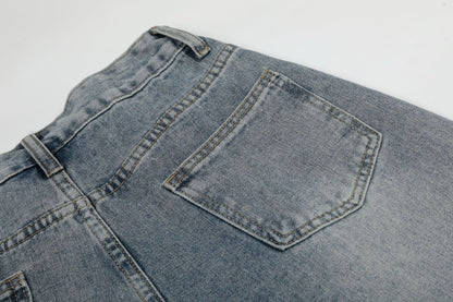 Button Fly Curved Wide Leg Denim Jeans WN25733