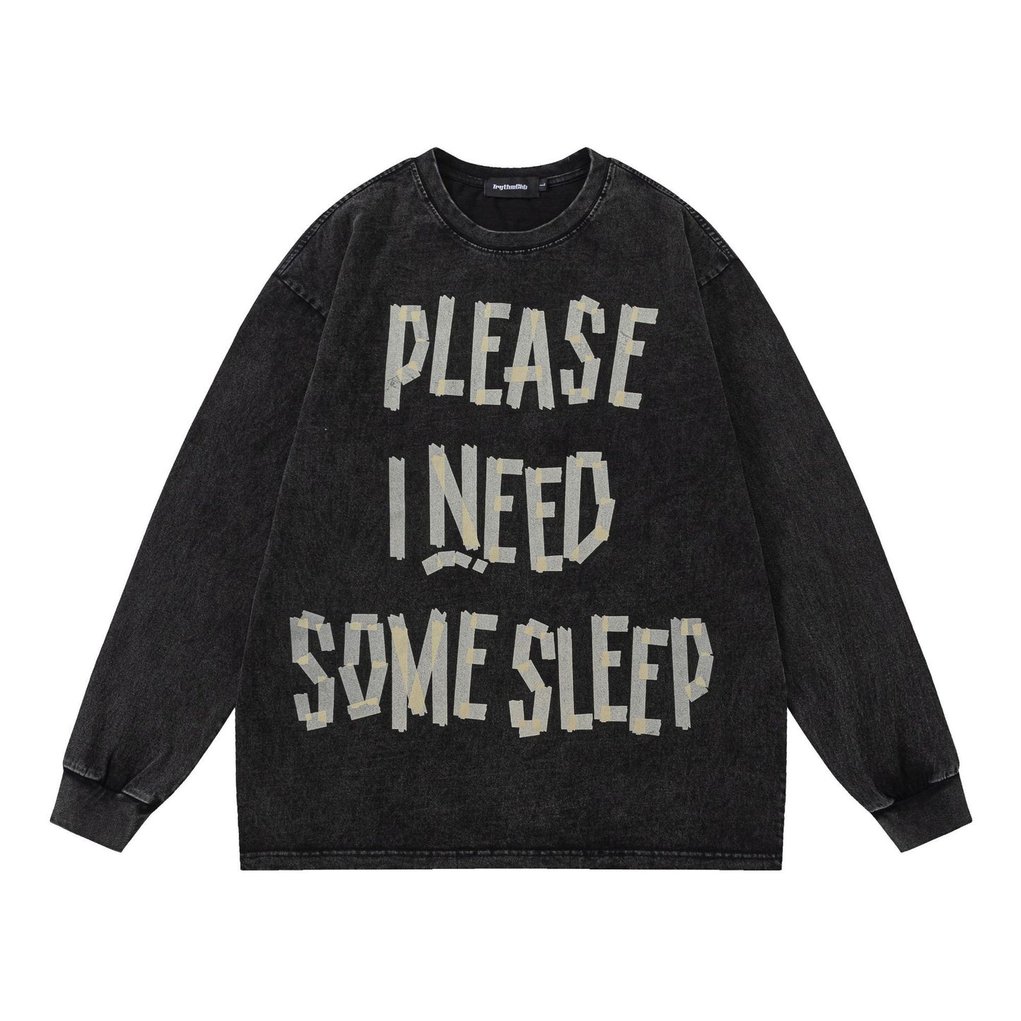 Washed Letter Print Oversize Long Sleeve T-Shirt WN25908