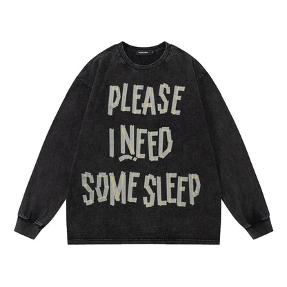 Washed Letter Print Oversize Long Sleeve T-Shirt WN25908