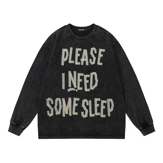 Washed Letter Print Oversize Long Sleeve T-Shirt WN25908