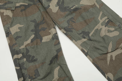 Camouflage Washed Wide-Leg Cargo Pants WN11353