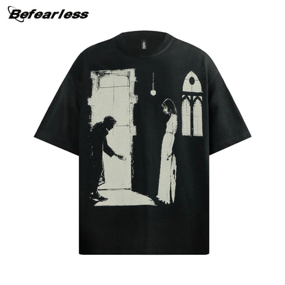 Letter Figure Graphic Oversize Short Sleeve T-Shirt WN26357