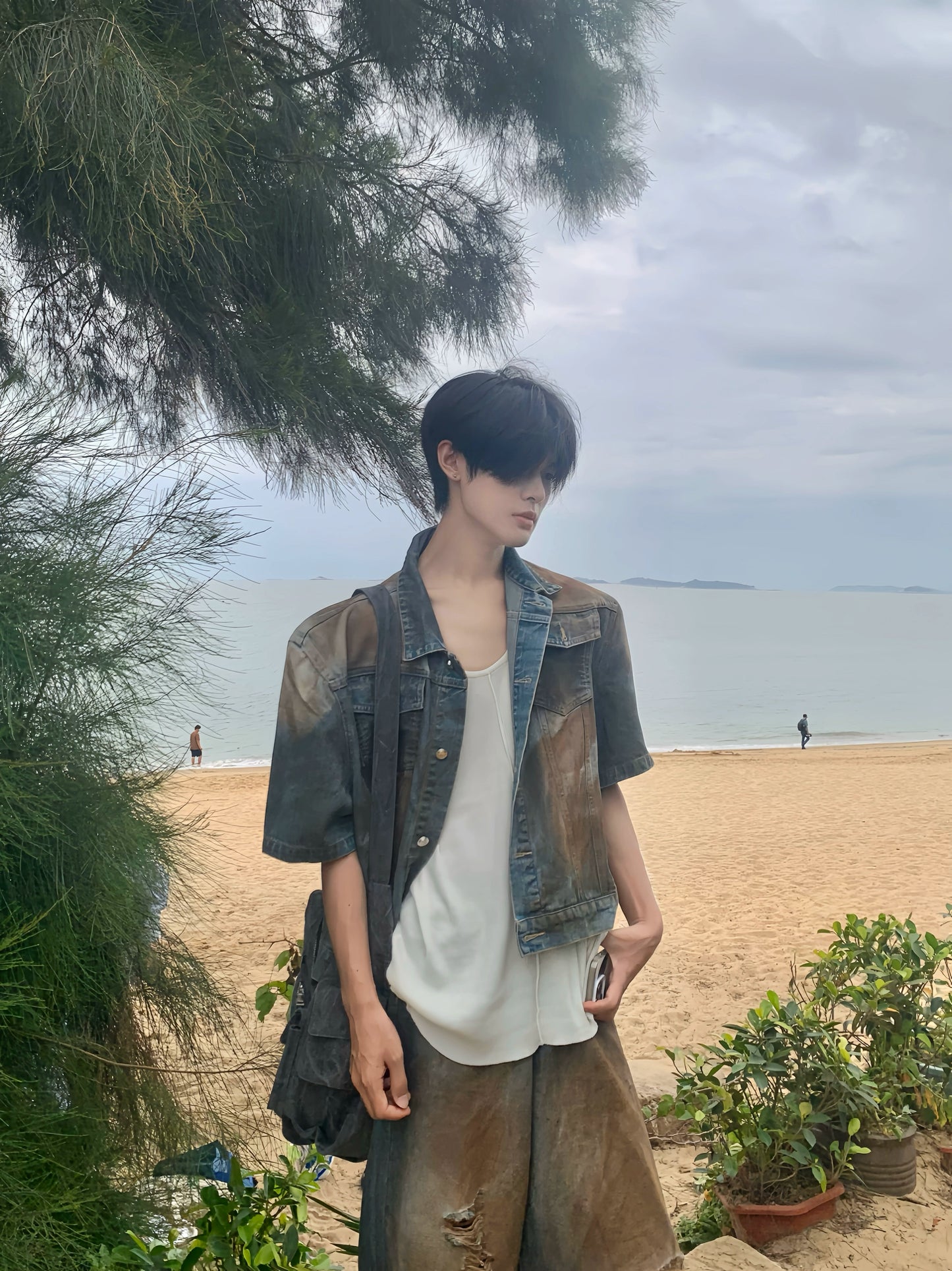 Damage Washed Denim Jacket & Wide Leg Denim Jeans Setup WN19728