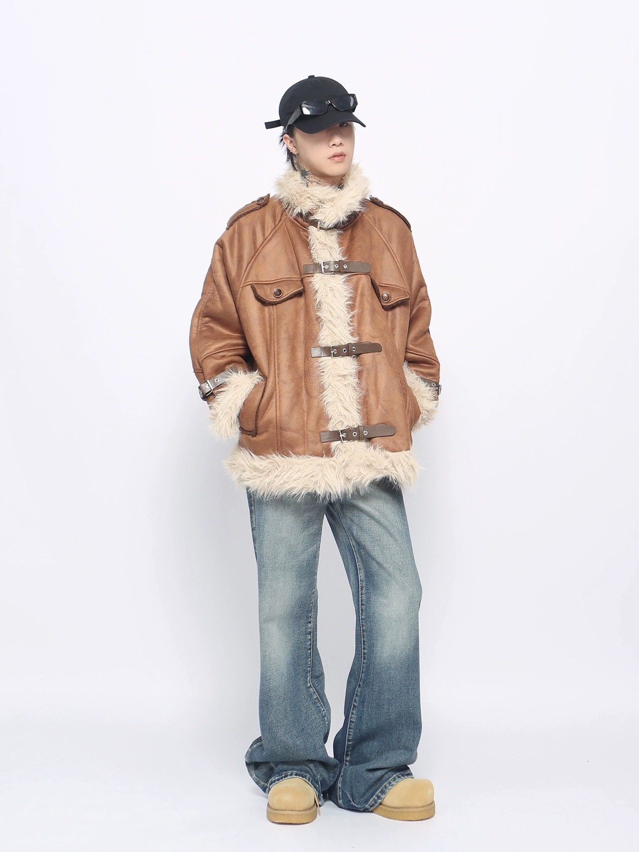 Fake Fur Neck PU Leather Quilting Jacket WN10908