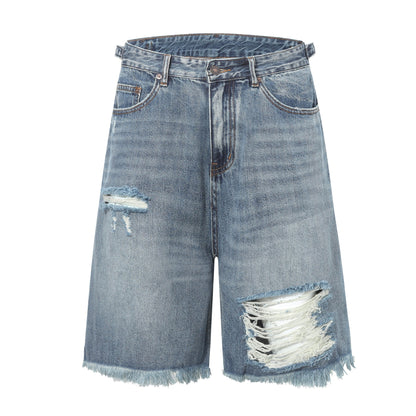 Washed Damage Denim Half Jeans WN26149