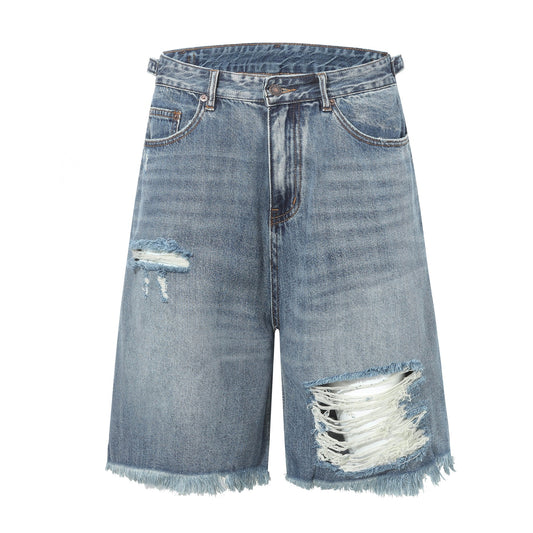 Washed Damage Denim Half Jeans WN26149