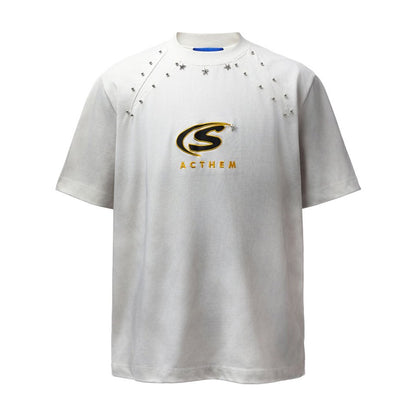 Studs Star Letter Short Sleeve T-Shirt WN26771