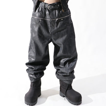 Crinkle Denim Baggy Denim Jeans WN24129
