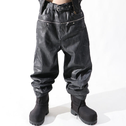 Crinkle Denim Baggy Denim Jeans WN24129