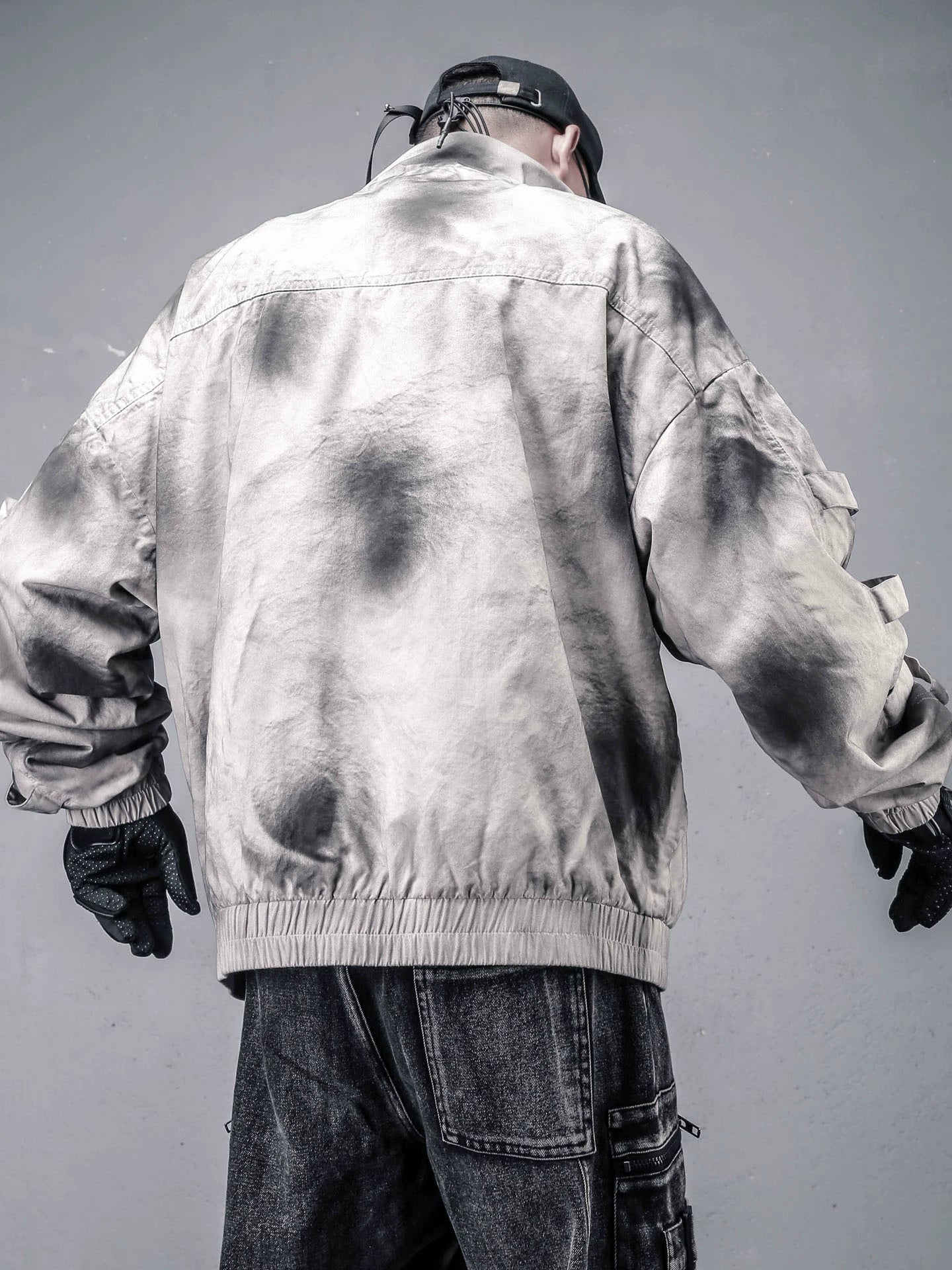 Tie-Dye Wash Double Zip High-Neck Oversize Jacket WN22371