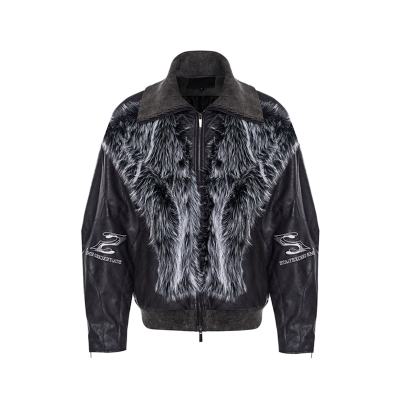 PU Leather And Fur Panel High-Neck Jacket WN10219