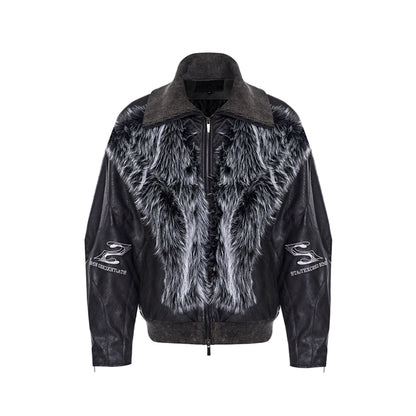 PU Leather And Fur Panel High-Neck Jacket WN10219