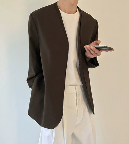 Fake Layered Collarless Tailored Jacket WN21463