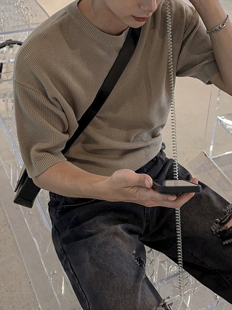 Solid Color Knit Oversize Short Sleeve T-Shirt WN20306