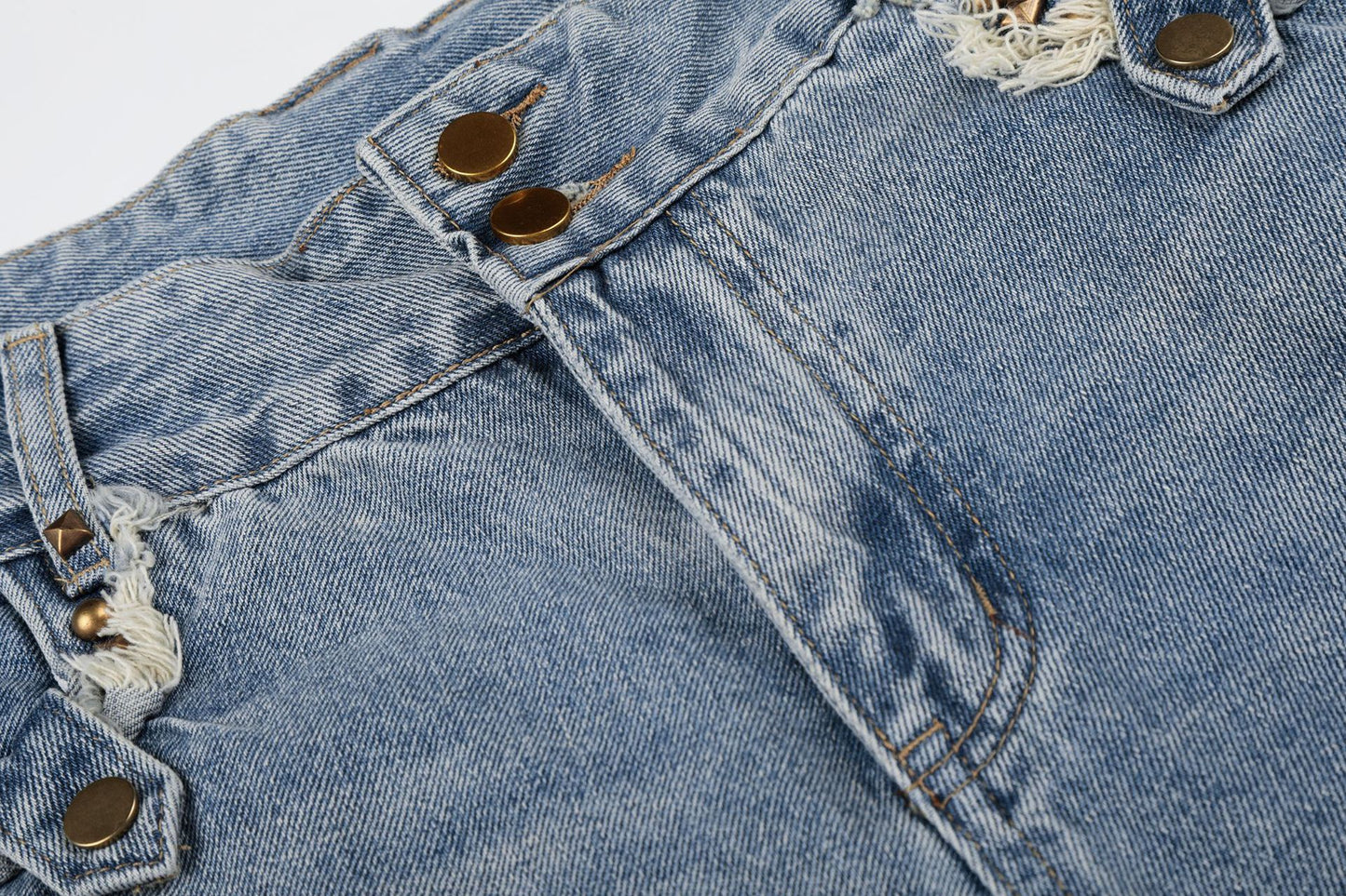 Fringe Studs Denim Half Jeans WN25518