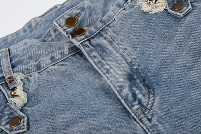 Fringe Studs Denim Half Jeans WN25518