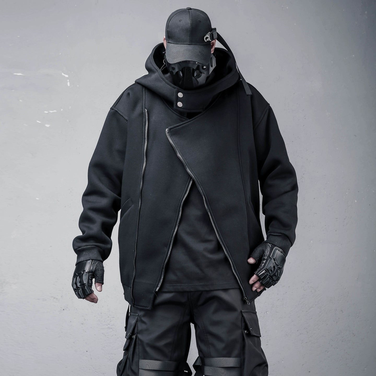 Oversize Asymmetric Zip Tactical Hoodie WN22312