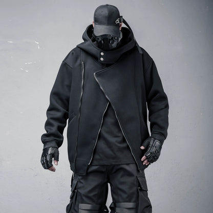 Oversize Asymmetric Zip Tactical Hoodie WN22312