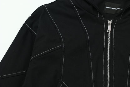 Metal Buttons Patchwork Hooded Jacket WN16109