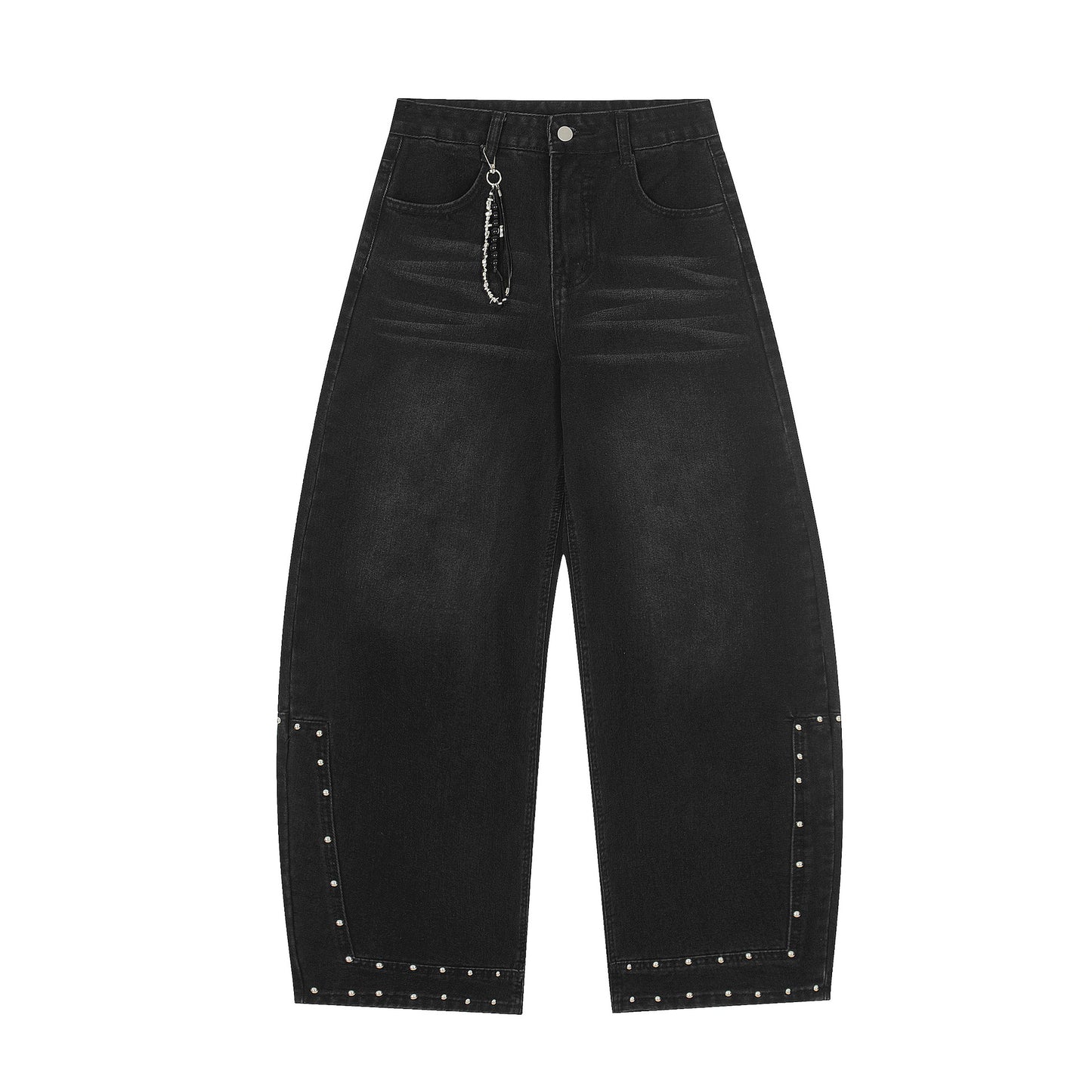 Washed Studs Detail Wide Leg Denim Jeans WN25403