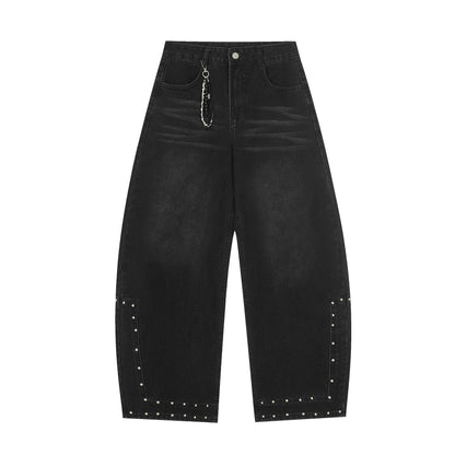 Washed Studs Detail Wide Leg Denim Jeans WN25403