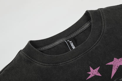Washed Star Portrait Print Short Sleeve T-Shirt WN25535