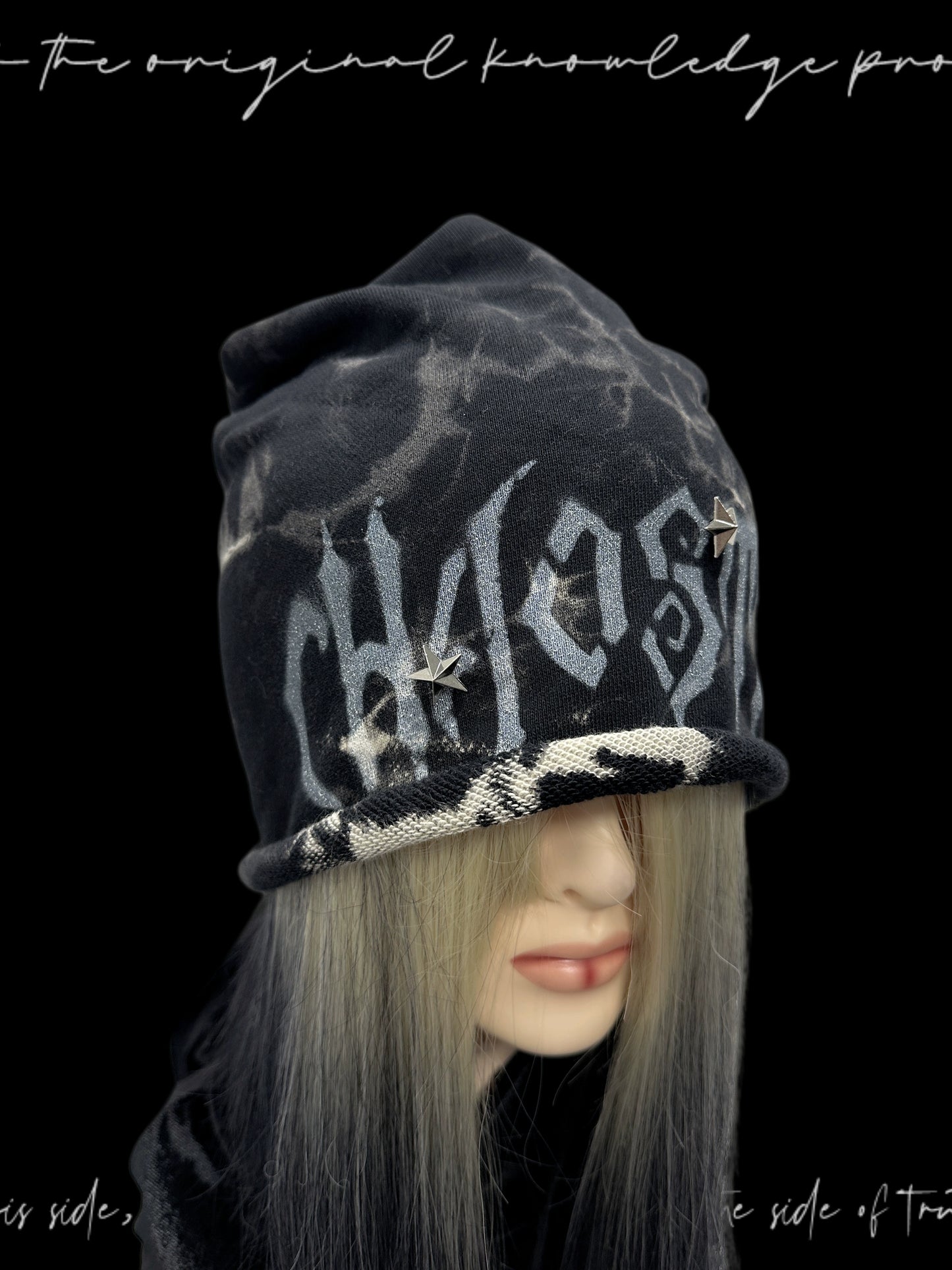 Tie-Dye Letter Design Rivet Knit Hat WN20098