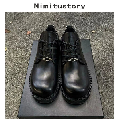 Round Toe Chunky Sole Leather Derby Shoes WN20600