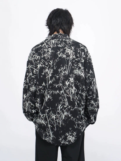 Bamboo Print Oversize Long Sleeve Shirt WN8711