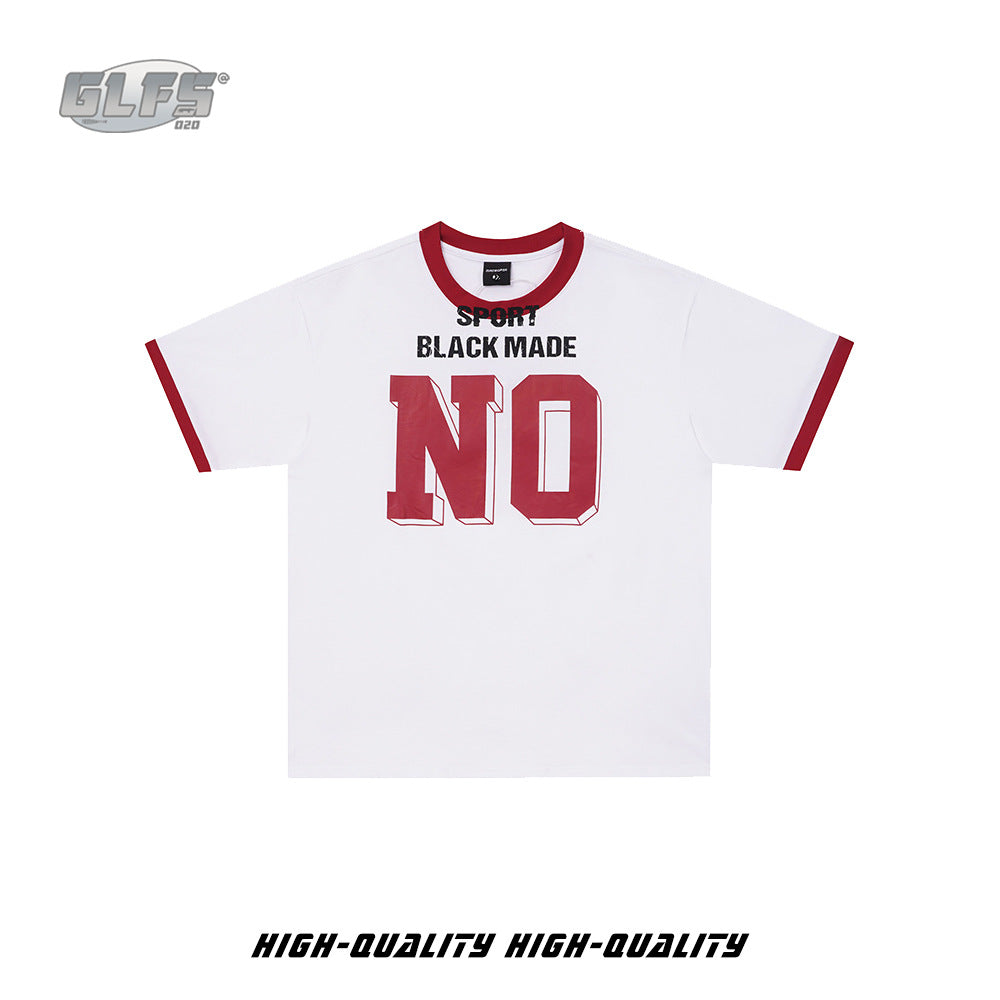 NO Letter Print Ribbed Cuff Short Sleeve T-Shirt WN26551
