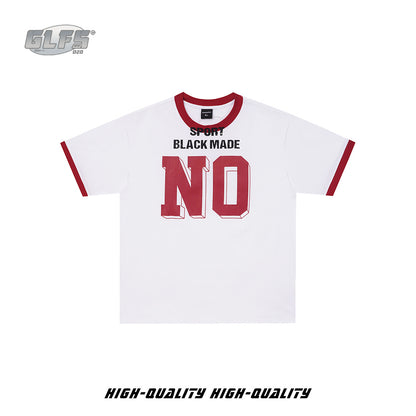 NO Letter Print Ribbed Cuff Short Sleeve T-Shirt WN26551