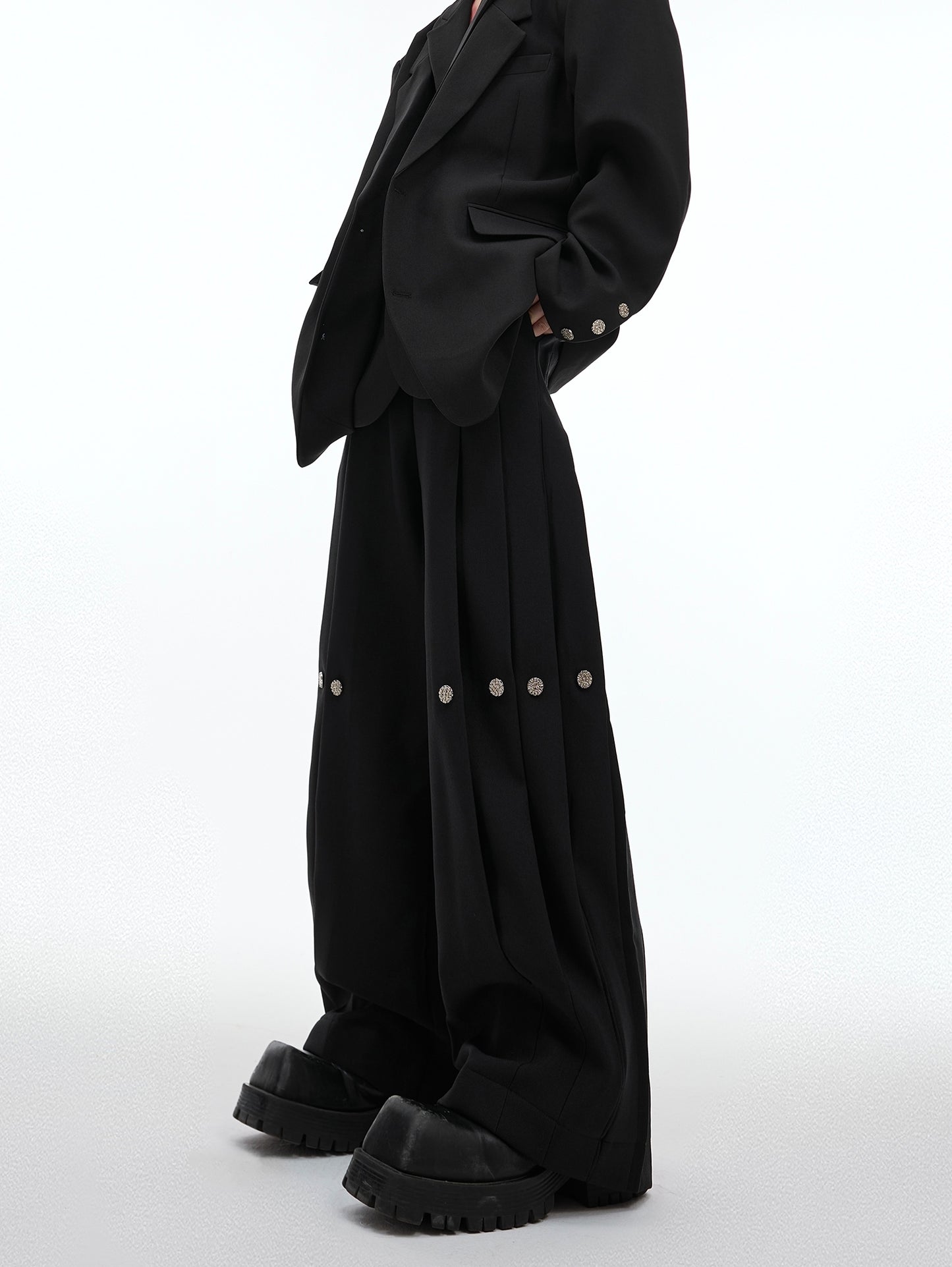 Double-layer Design Oversize Tailored Jacket & Wide Leg Pleats Trousers Setup WN8050