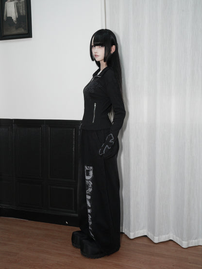 Cross Print Standing-Collar Zipper Short Jacket WN22168