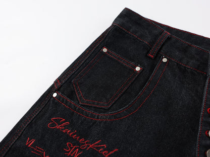 Dragon Embroidery Wide Leg Denim Jeans WN27934