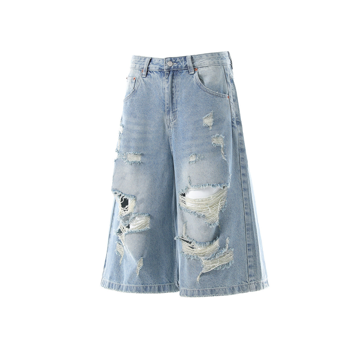 Wash Damage Straight Wide Leg Denim Jeans WN25646