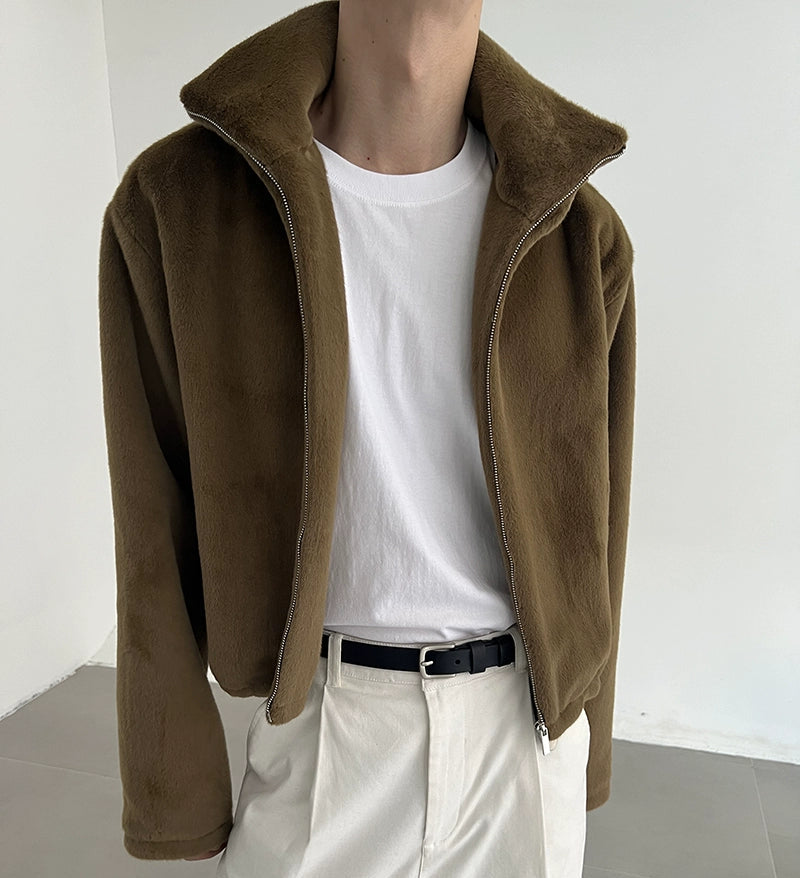 Fake Fur Stand Collar Zipper Jacket WN21585