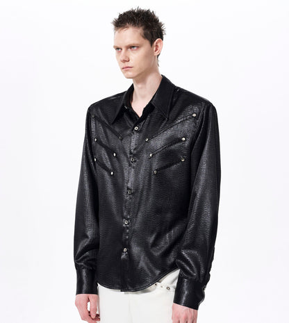 Texture Fishbone Shoulder-Pad Wrinkle-Resistant Long Sleeve Shirt WN23275