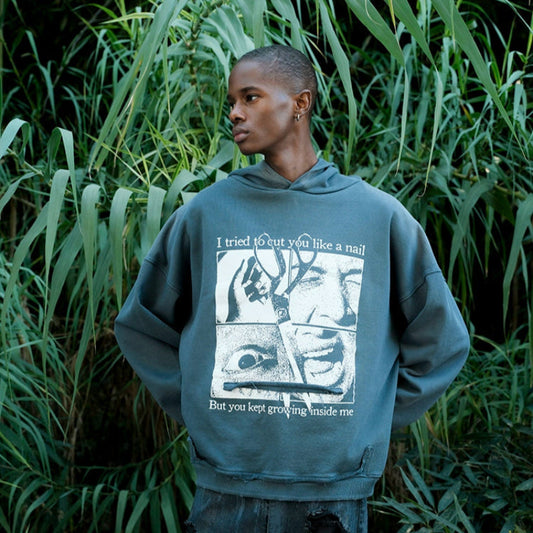 Washed Damage Art Print Gradient Pullover Hoodie WN21305